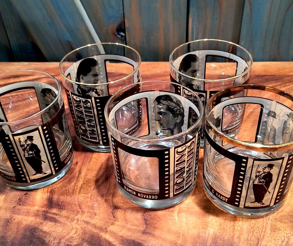 662. Vintage Roaring 20's Whiskey Tumbler Glasses  Peekaboo Movie Stars
